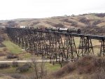 Eastbound local freight traverses the Gassman Coulee Trestle